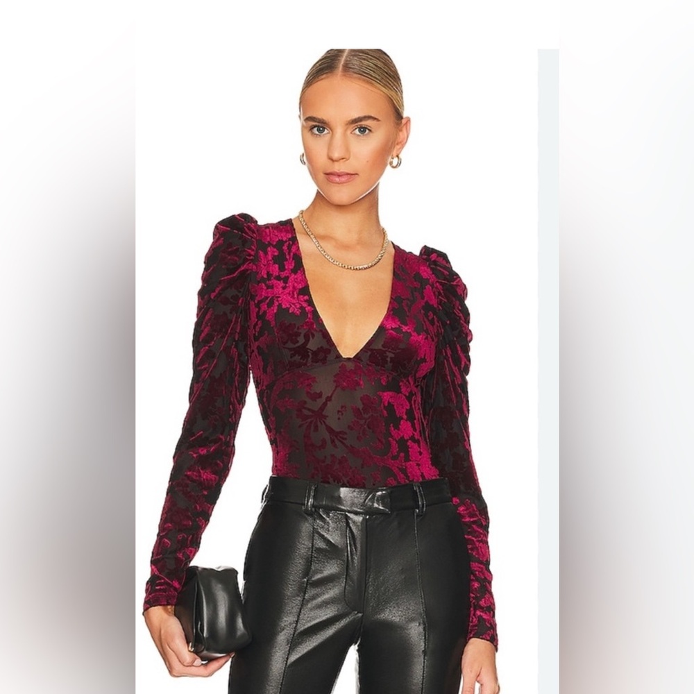 Free People NWT Magic Hour Bodysuit Velvet Burnout Ruched Midnight XS MSPR 98.00